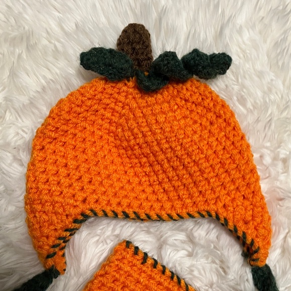 Orange Crochet Pumpkin Hat and Scarf Set - Picture 2 of 4